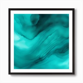 Beautiful teal cyan abstract background. Drawn, hand-painted aquarelle. Wet watercolor pattern. Artistic background with copy space for design. Vivid web banner. Liquid, flow, fluid effect. 1 Art Print