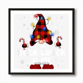 Beer Lover Gnome Buffalo Plaid Christmas Tree Light Funny Art Print