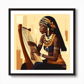 Egyptian Woman Playing Harp Art Print