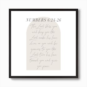 The Lord bless you and keep you. -Numbers 6:24-26 Minimal Boho Beige Arch Script Art Print