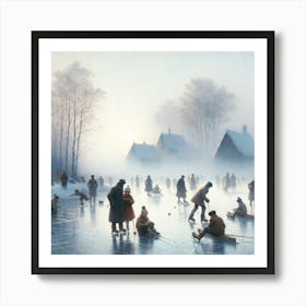 Ice Skating On The Pond Art Print Art Print