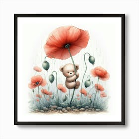 Teddy Bear In Poppy Field Art Print