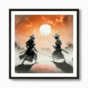 Samurai duel in the sunset  2 Art Print