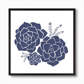 Succulent Flowers Blue Art Print