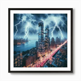 Lightning Over New York City Art Print