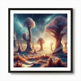 AI Art Inspiration: Capture the Magic of Winter with Fantasy Trees. Art Print