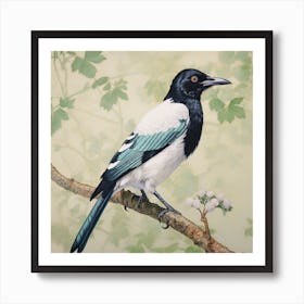 Ohara Koson Inspired Bird Painting Magpie 4 Square Art Print