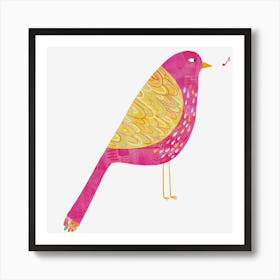 Pink Watercolor Bird Saying Something Salty Art Print