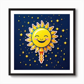 Lovely smiling sun on a blue gradient background 92 Art Print