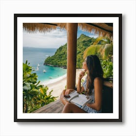 Woman Reading A Book On The Beach Art Print