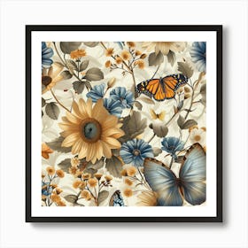 Victorian Era Butterflies And Flowers Art Print