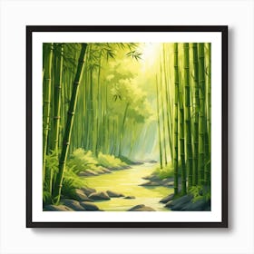 A Stream In A Bamboo Forest At Sun Rise Square Composition 248 Art Print