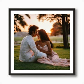 Couple Kissing At Sunset Art Print