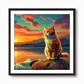 Sunset Cat Art Print