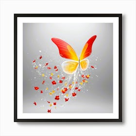 Butterfly With Flowers Abstract Art Print