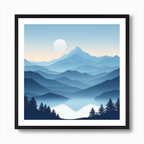 Misty mountains background in blue tone 110 Art Print