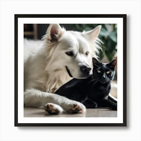 Black Cat And White Dog 4 Art Print