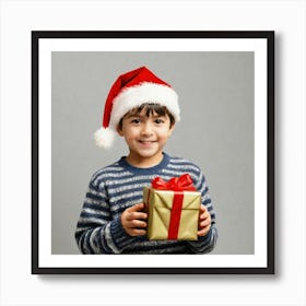 Santa Claus Boy With Gift 1 Art Print