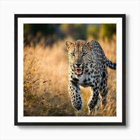 Leopard Running In The Grass 1 Art Print