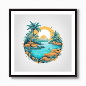 Tropical Landscape With Palm Trees Art Print