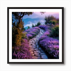 Lavender Garden At Sunset 1 Art Print