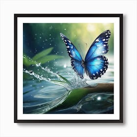 Blue Butterfly In Water Art Print