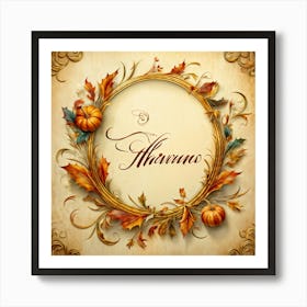 An Elaborate Display Of Calligraphy Gracefully Forming Happy Thanksgiving Greetings Swirling Wit (6) 1 Art Print