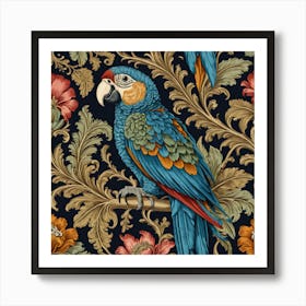 Wallpaper Parrots And Flowers Art Print