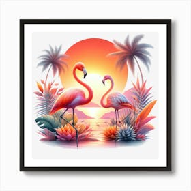 Flamingos At Sunset 2 Poster