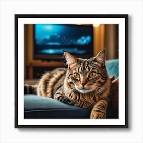 Cat Watching Tv 1 Art Print