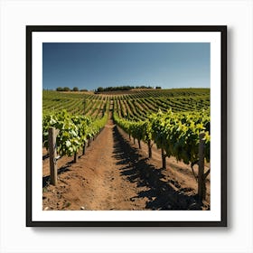 A Picturesque Vineyard With Rows Of Grapevines Stretching To The Horizon Under A Clear Blue Sky 2 Art Print