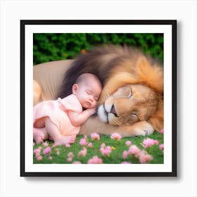 Baby And The Lion Art Print