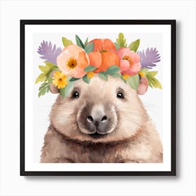 Floral Baby Wombat Nursery Illustration (10) Art Print