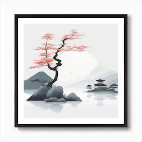 Japanese pink bonsai tree Art Print