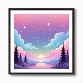 Sky With Twinkling Stars In Pastel Colors Square Composition 165 Art Print