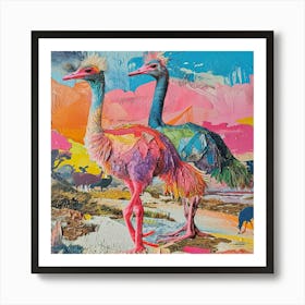 Kitsch Textured Collage Of Ostrich 1 Art Print