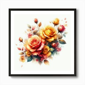 Watercolor design with beautiful roses oil painting abstract 16 Art Print