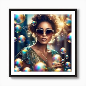 Afro Girl With Bubbles Art Print