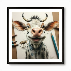 Cow With A Bug Art Print