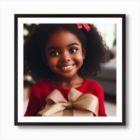 Little Girl With Christmas Gift Art Print