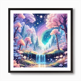 A Fantasy Forest With Twinkling Stars In Pastel Tone Square Composition 76 Art Print