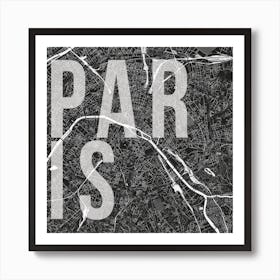 Paris Mono Street Map Text Overlay Square Art Print