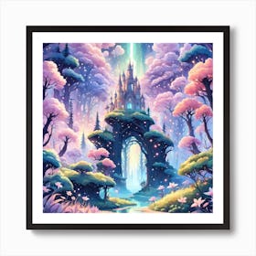 A Fantasy Forest With Twinkling Stars In Pastel Tone Square Composition 275 Art Print