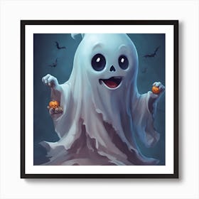 Ghost With Pumpkins Art Print