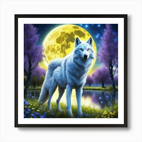 White Wolf In The Moonlight Art Print