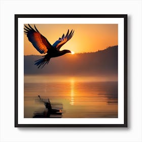 Bird In Flight At Sunset Art Print