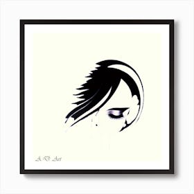 Black And White Women Head in Minimal Art Illustration with a small Color Cosmetic Touch Art Print