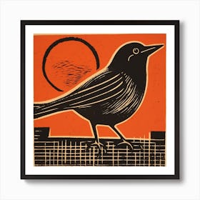 Retro Bird Lithograph Cowbird 4 Art Print