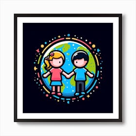 Children Holding Hands Around The World Art Print