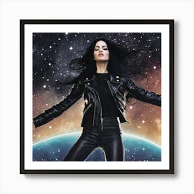 The Image Depicts A Woman Suspended In Midair Against A Backdrop Of Stars And Galaxies 1 Art Print